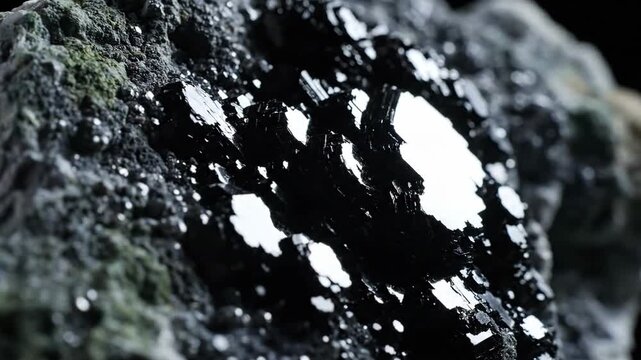 Close-up of Quarite, a Rare Black Mineral Formation