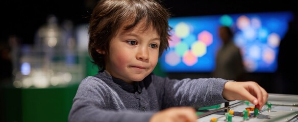 the child dances with curiosity at the interactive science exhibit displays like a tiny explorer