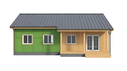 Modern House with Green and Wood Facades