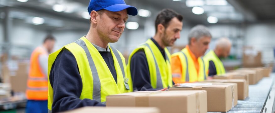 Eager team members passionately pack orders for shipping in a bustling warehouse atmosphere