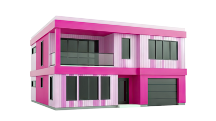 Modern Pink Two-Story House with Balcony and Garage