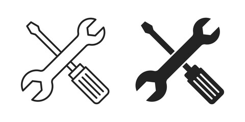Fototapeta premium Wrench and screwdriver icon in flat style. Spanner vector illustration on isolated background. Engineering equipment sign business concept.