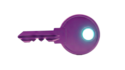 Purple key with glowing blue light in the keyhole