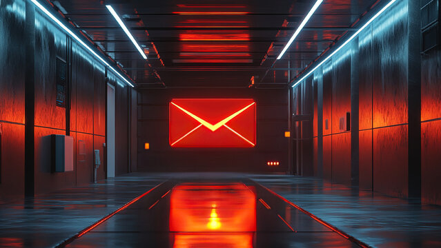 neon light digital envelope, message, e-mail - Powered by Adobe