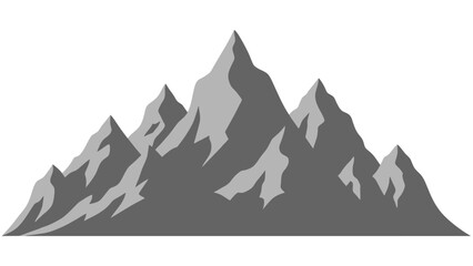 Gray stylized mountain range illustration with sharp peaks and rugged terrain.