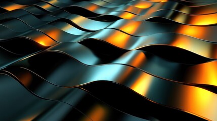 Abstract wavy metal panels in teal and orange