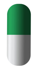A medical capsule illustration. A green and white 3d illustration of a medical pill.