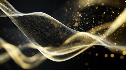 Abstract swirling golden particles on a dark background