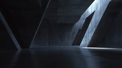 Dark, concrete, architectural interior