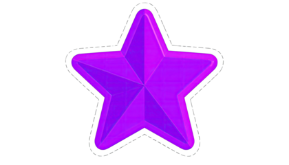 Isolated, radiant purple five-pointed star with a contrasting white outline against a black backdrop