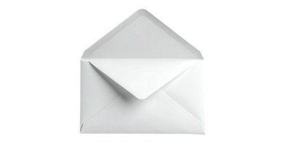 Isolated shot of a pristine, white envelope, slightly opened against a black background