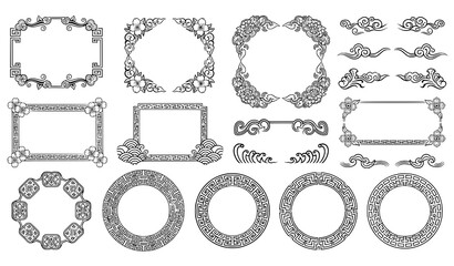 Obraz premium Asian golden frames and borders with traditional Chinese Korean and Japanese ornaments