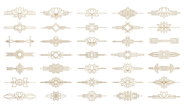 Luxury asian gold line frames and borders vintage oriental decor