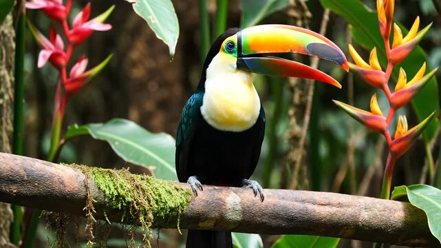 Colorful Toucan Perched on a Branch, Eye-Level
