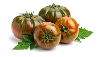 Ripe and Colorful Heirloom Tomatoes on White Background.
