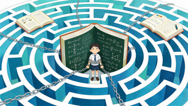 Students trapped in a maze of endless exam questions