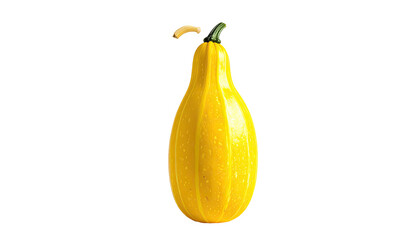 Isolated, yellow, gourd-like fruit, teardrop shape, with green stem, on a black background