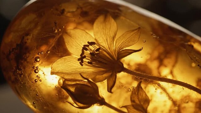 Delicate Flower Fossil Preserved in Translucent Amber