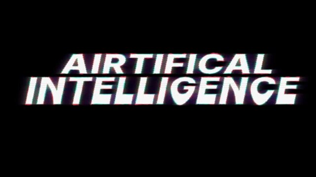 Glitchy artificial intelligence text on black background