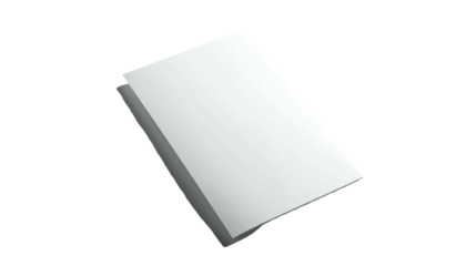 Isometric view of a stacked paper pad or notepad with a blank white top sheet