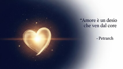 Artistic poster with abstract light heart on dark blue background featuring Petrarch's quote