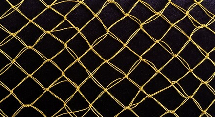 Fototapeta premium Golden net against dark backdrop, conveying structure and pattern design