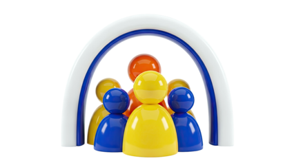 Colorful figures under an arch