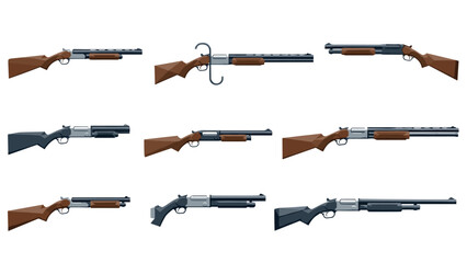 Diverse collection of shotguns: variety of styles and designs in weaponry art