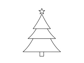 Fototapeta premium Simple line drawing of a christmas tree with a star on top