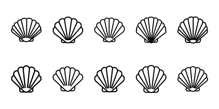Party celebration beach seashell vacation line art icon set. Minimalist Holiday line art vector icons collection