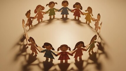 Paper Cutout Girls Holding Hands in a Circle Celebrating Togetherness