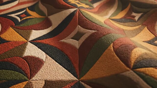 Dynamic textile pattern geometric colorful quilt frames video.