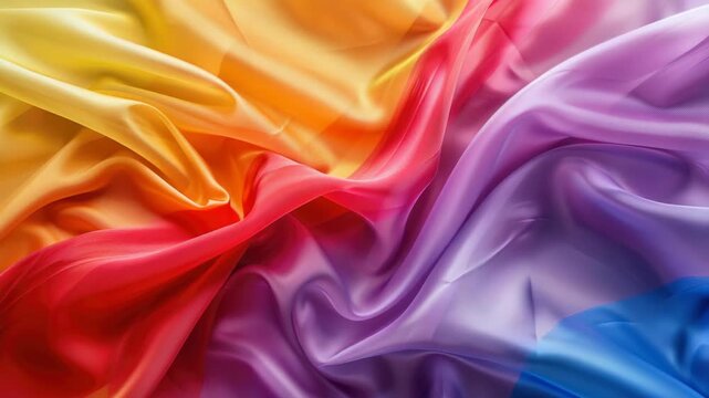 The captures a close-up view of cloth folds in a variety of soft colors like pink, orange, yellow and purple. The textures are highlighted by the light shining on them.