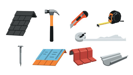 Construction tools and materials collection for building projects