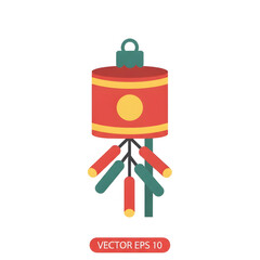 Obraz premium A flat design illustration of a traditional Chinese firecracker ornament, symbolizing good luck and celebration.