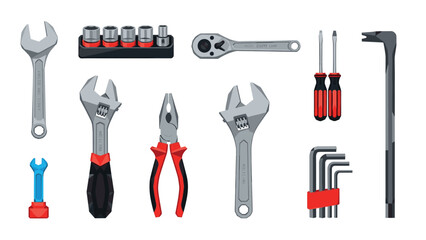Essential hand tools collection for home and auto repair in a modern flat design