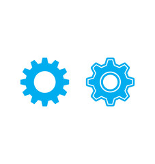 Obraz premium A pair of vibrant blue vector gear icons, featuring both solid and outlined styles, serves as a standard setup or configuration graphic isolated on a.