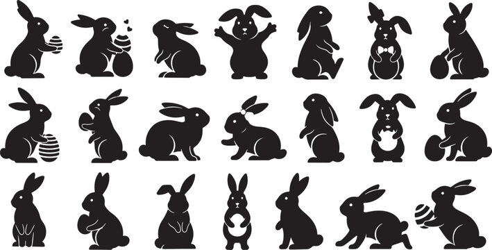 Diverse rabbit and bunny silhouettes collection for easter and spring Vector