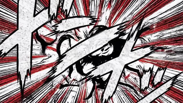 Comic book style image featuring stylized speed lines with white dynamic shapes on a blue background