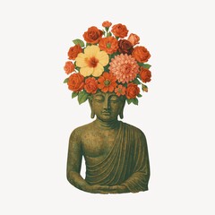 Fototapeta premium Buddha statue with floral crown.