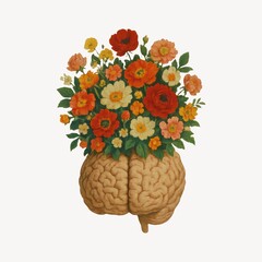 Fototapeta premium Floral brain illustration art