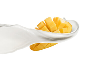 Milk Splash With Mango On White Background