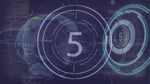 Animation of scope scanning and data processing over clock and caucasian desk