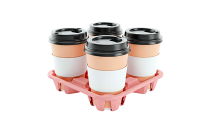 Four To-Go Coffee Cups in Pink Carrier