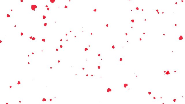 2026 Red Heart Particles Animation, Love explosion overlay Valentines day hearts icon falling animation, Romantic red heart flying 4k video. Alpha channel, transparent background. 4K resolution. 