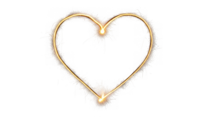 Golden heart shape with sparkles isolated on transparent background