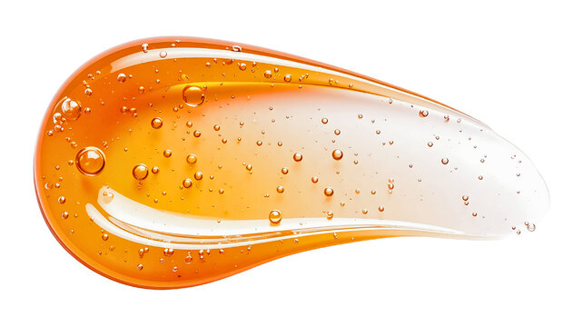 Orange lip oil or lip gloss swatch texture. Glossy liquid gel smear. Cosmetic makeup product isolated on transparent background