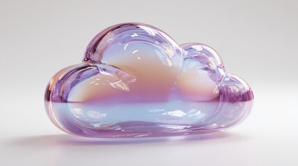 Glossy, iridescent glass cloud sculpture against a soft gradient background