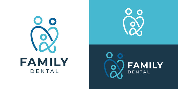 Creative simple family dental logo template. Minimal teeth with family, people, partner, friendship logo design vector illustration.