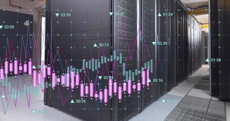 Animation of financial data processing over computer servers - Powered by Adobe